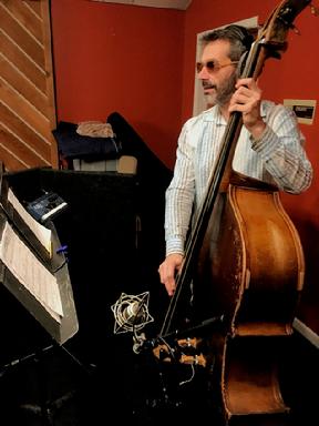 Bassist Dennis Carroll at the "Now That's Amore" recording session March 09 2020