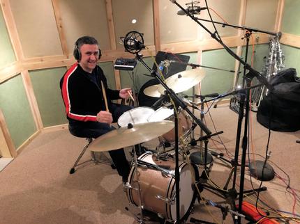 Drummer George Fludas, between takes at the recording session on March 09 2020 "Cubs Go All the Way"