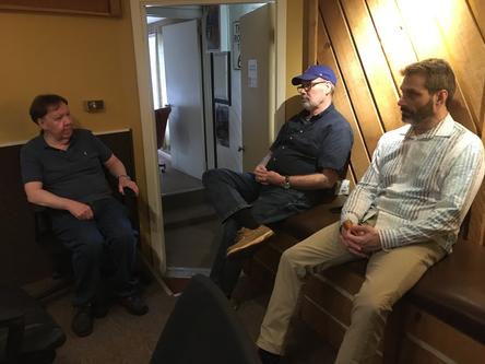 Dan McIntyre, Larry Harris and Dennis Carroll listening to a take of "I'd Like to Come Back to You" March 09, 2020